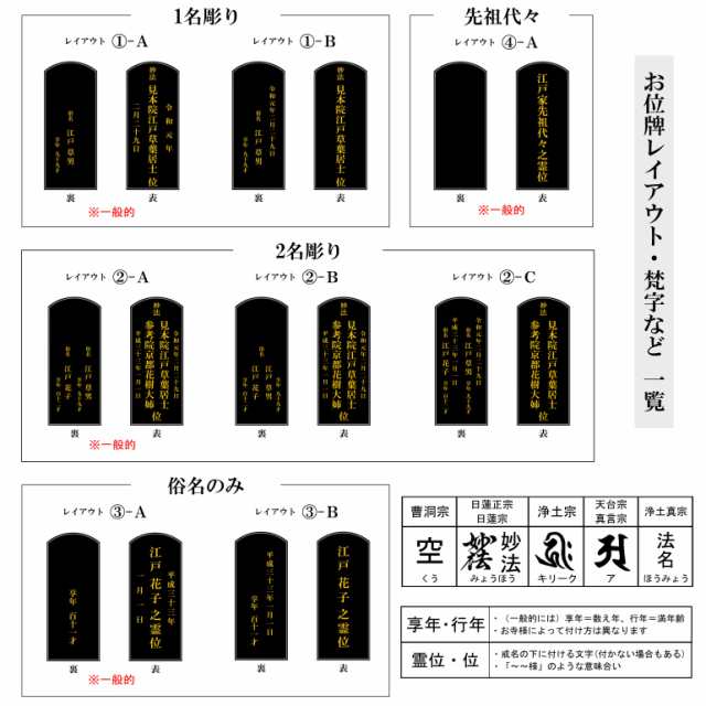 【彫り代込み】極上唐木位牌 - 紫檀 - 『葵角切』 無垢材使用　各サイズ3.0〜6.0寸(総高15.6〜28.0cm) 江戸草葉〜えどそうよう〜