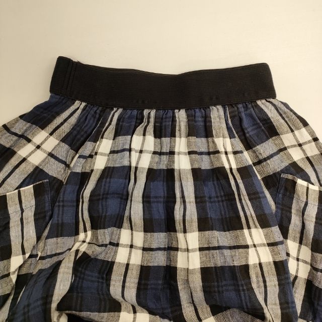#O’NEIL OF DUBLIN リネン スイングスカート POCKET SWING LONG SKIRT チェック ロングスカート ホワイト ネイビー ブラック レディース オニールオブダブリン【中古】6-0218M∞