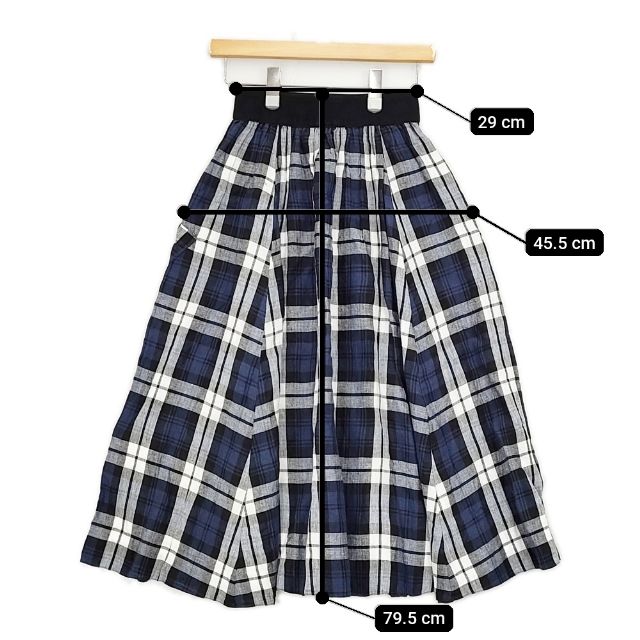#O’NEIL OF DUBLIN リネン スイングスカート POCKET SWING LONG SKIRT チェック ロングスカート ホワイト ネイビー ブラック レディース オニールオブダブリン【中古】6-0218M∞