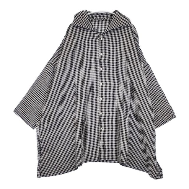 nest Robe リネンギンガムウィングカラービッグシャツ 01252-1140 チュニック 25SS ネイビー ベージュ レディース ネストローブ【中古】6-0419M∞