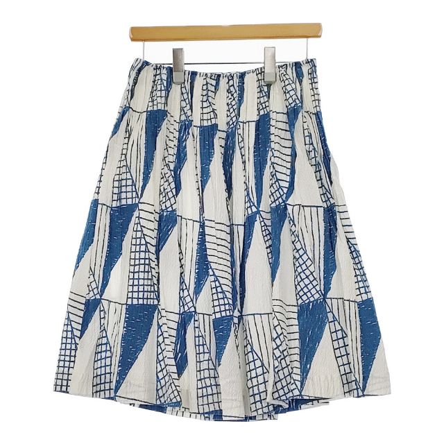 mina perhonen ts5917 montagne 手折りプリーツ ロングスカート ホワイト ブルー レディース ミナペルホネン【中古】5-0604M∞