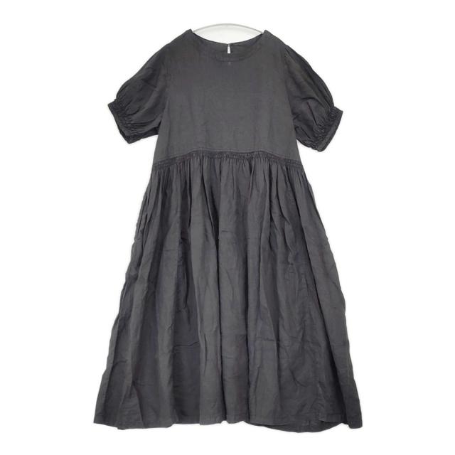 nest Robe 01172-1016-2 リネンギャザーワンピース 生産物染め 日本製 半袖 衣装 黒いこと レディース ネスト衣装【中古】6-0421S△
