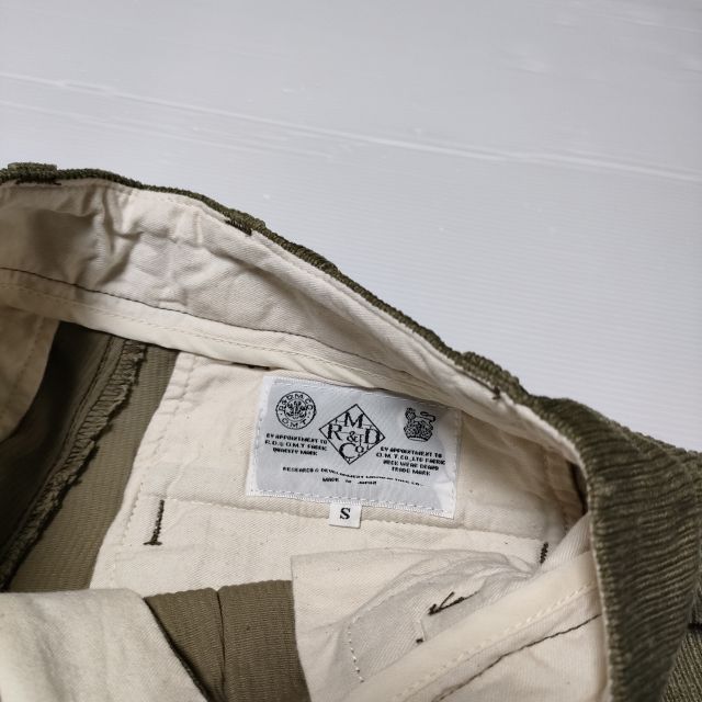 R&amp;D.M.Co- リネンコットン コーデュロイハイウエスト パンツ カーキ レディース オールドマンズテーラー【中古】4-1121T∞_2