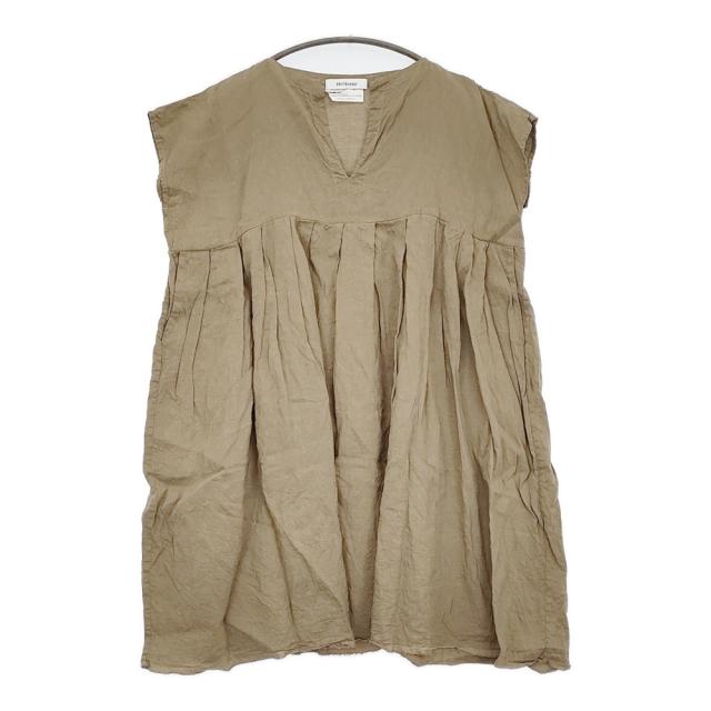 veritecoeur ST-094 スキッパータックワンピース リネン フレンチスリーブ ワンピース ベージュ レディース ヴェリテクール【中古】5-0613S♪