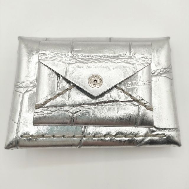 ebagos レザー クロコ型押し 財布 シルバー レディース エバゴス【中古】5-1012G∞