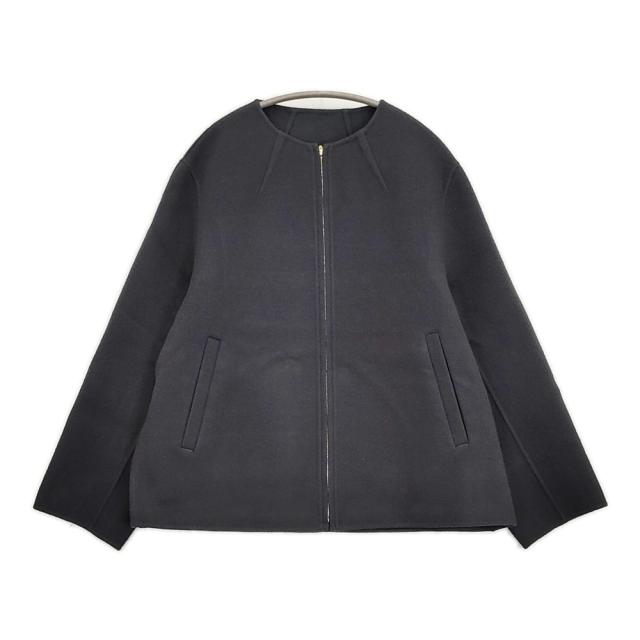 23区 ウールリバーショートブルゾン 46 15G 大きいサイズ 定価47300円 ノーカラージャケット 23AW チャコールグレー レディース 23区【中古】5-1128T♪