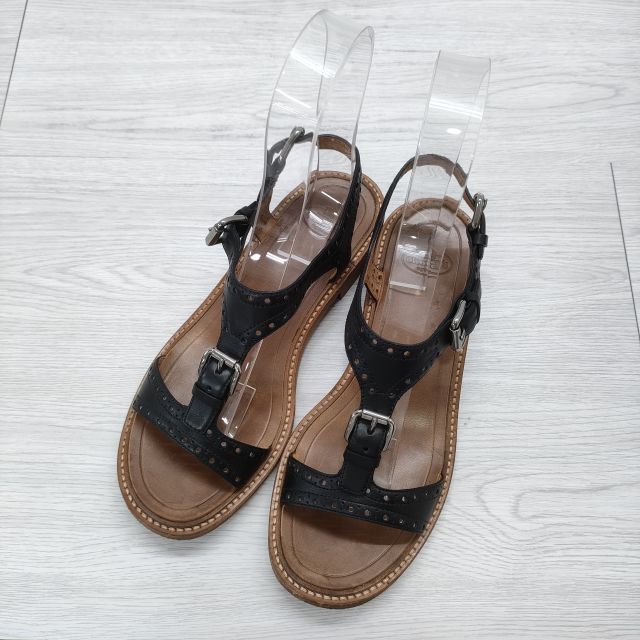 Church’s パンチングレザーサンダル サイズ36 革 アンクルベルト サンダル ブラック ブラウン レディース チャーチ【中古】4-0807S◎の通販は