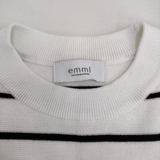 emmi 10th emmiロゴミラノリブトップス 定価15400円 ボーダー コットン