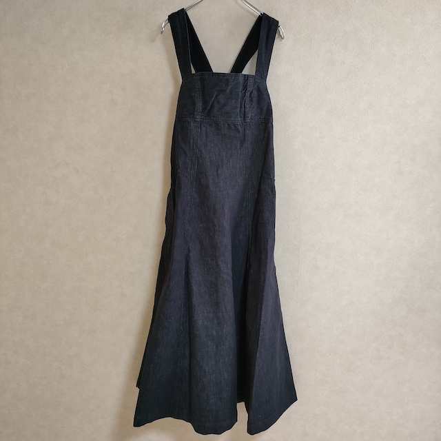 Lachement BACK DESIGN FLARE DRESS JAPAN DENIM ジャンパースカート サロペット レディース ラシュモン【中古】4-0307G△