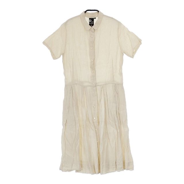 R&D.M.Co- 高密度リネン ハーフスリーブシャツドレス ギャザー入り シャツ ワンピース アイボリー レディース オールドマンズテーラー【中古】5-0614S∞