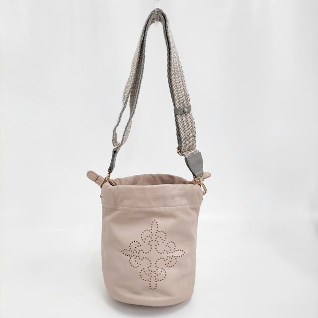 russet ソフトレザー巾着 パンチング 2way ショルダーバッグ 24SS ピンク レディース ラシット【中古】5-1121G♪