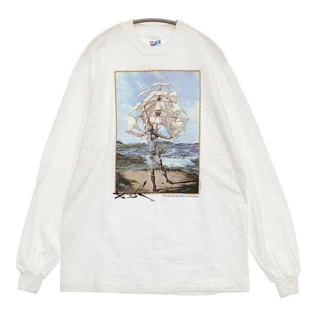 Salvador Dali サルバドールダリ デッドストック 未使用 Vintage 90s The Ship ミュージアムTシャツ サイズL 長袖Ｔシャツ カットソー ロンＴ ホワイト メンズ【中古】6-0509M♪
