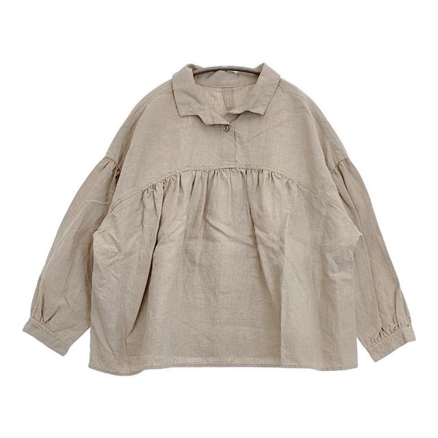 nest Robe 高密度ブラックリネンギャザーブラウス 01183-2009 ブラウス シャツ ベージュ レディース ネストローブ【中古】6-0516M∞