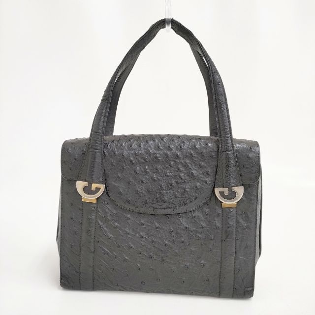 GUCCI オールドグッチ オーストリッチ レザーハンドバッグ ヴィンテージ トートバッグ ブラック レディース グッチ【中古】6-0509G∞