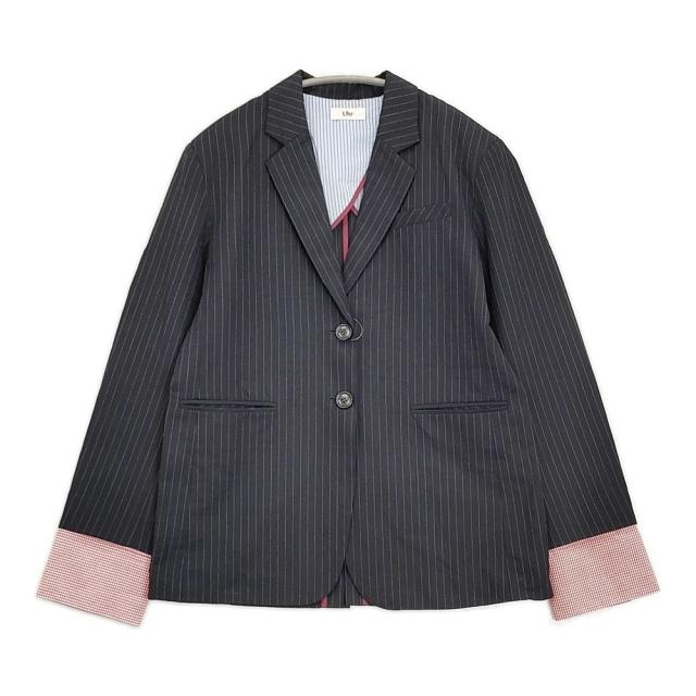Uhr Convertible Cuff Jacket 38 定価50600円 26SSUhr-JK506 ストライプ テーラードジャケット 26SS ネイビー ホワイト レディース ウーア【中古】6-0509M♪