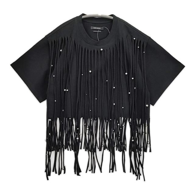 ISABEL MARANT BIANEA スタッズ フリンジハーフスリーププルオーバー 半袖Ｔシャツ カットソー ブラック レディース イザベルマラン【中古】6-0407S♪