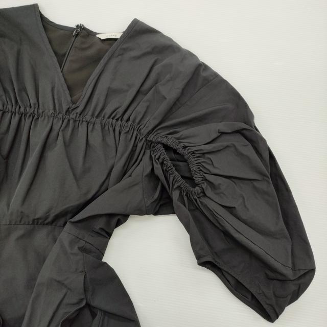 CLANE CROSSING GATHER ONEPIECE サイズ1 コットンナイロン Vネック ギャザー ワンピース 24SS ブラック レディース クラネ【中古】6-0407S♪