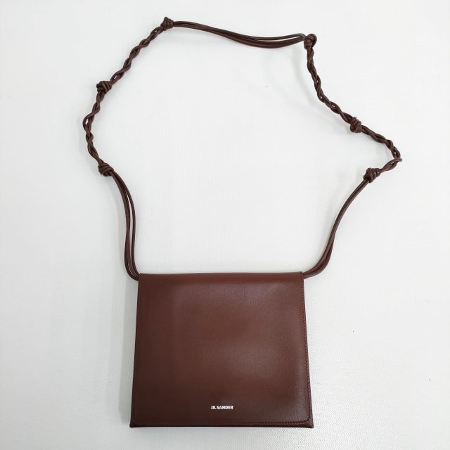 JIL SANDER タングルショルダーバッグ レザー ポシェット ショルダーバッグ ブラウン レディース ジルサンダー【中古】4-0314G♪