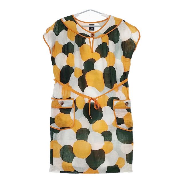 mina perhonen 10000feet リネン ns3537 ベルト付き ノースリーブ ワンピース オレンジ ホワイト グリーン レディース ミナペルホネン【中古】5-0515S∞