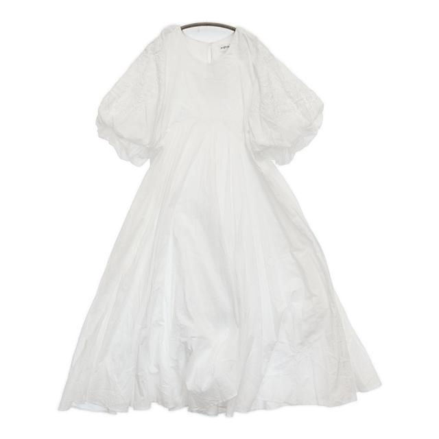 AAYUSHI パフスリーブエンブロイダリーフレアワンピース 定価31400円 ベイクルーズ購入 25SS ホワイト レディース アユーシ【中古】5-0930S♪