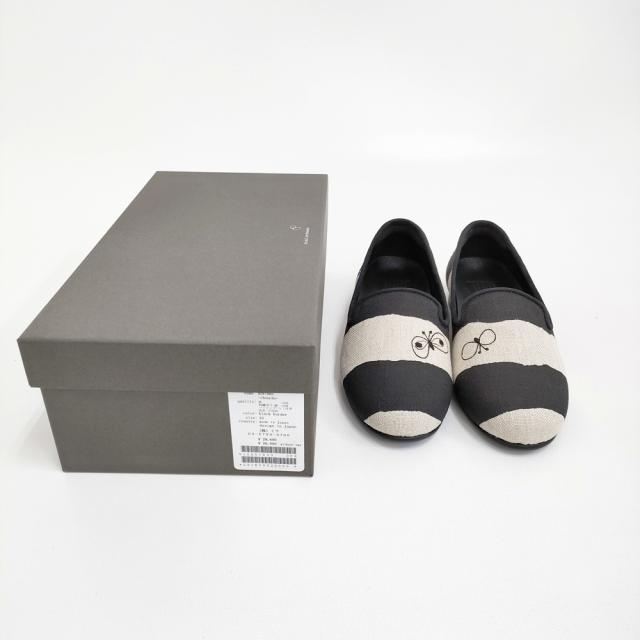 mina perhonen 新品 aurinko choucho 21.5cm 定価28600円 black border スリッポン 25SS ブラック レディース ミナペルホネン【中古】5-0930G♪