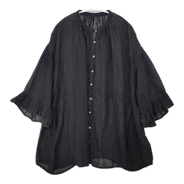 nest Robe リネンガーゼギャザースリーブブラウス 01242-1521 ブラウス シャツ 24SS ブラック レディース ネストローブ【中古】6-0507M∞