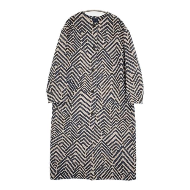 mina perhonen kaiku カイク ヘリンボーン 柄 ノーカラーコート 定価132000円 サイズ36 ブルー グレー レディース ミナペルホネン【中古】6-0505T♪