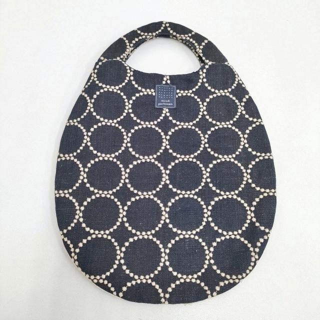mina perhonen 希少 tambourine タンバリン 刺繍 エッグバッグ デニム コットンリネン e787 トートバッグ コン レディース ミナペルホネン【中古】6-0518G◎