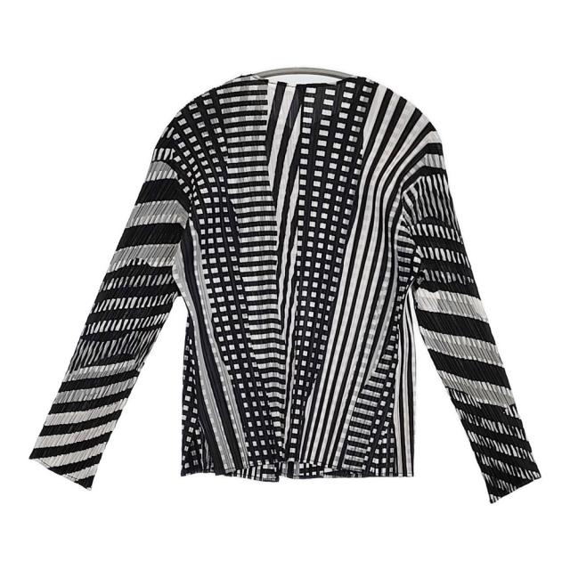 PLEATS PLEASE ISSEY MIYAKE 総柄 プリーツ ボタンレス カーディガン P33-JO852 サイズ3 ジャケット ブラック ホワイト レディース プリーツプリーズ【中古】6-0317M♪_1