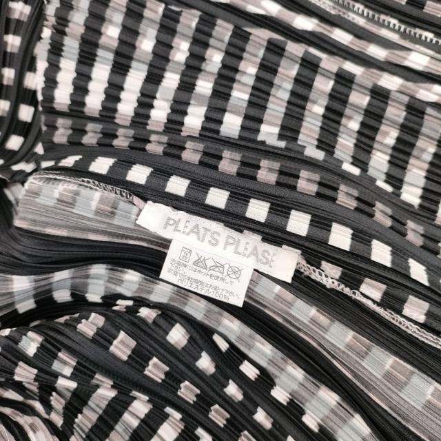 PLEATS PLEASE ISSEY MIYAKE 総柄 プリーツ ボタンレス カーディガン P33-JO852 サイズ3 ジャケット ブラック ホワイト レディース プリーツプリーズ【中古】6-0317M♪_2