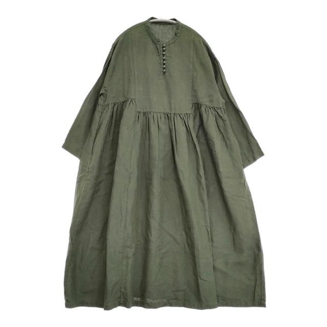 nest Robe リネンバンドカラーギャザーワンピース 01234-1454 ワンピース 23AW ダークグリーン レディース ネストローブ【中古】6-0317M♪