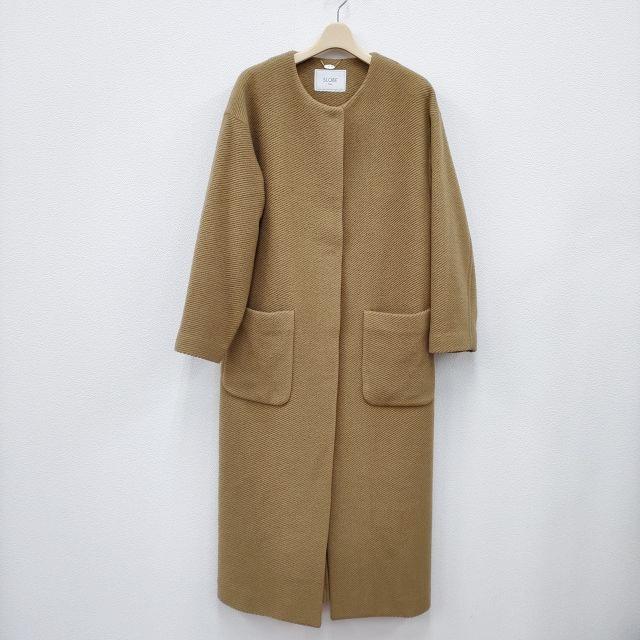 IENA SLOBE 18-020-912-3210-4-0 ノーカラー ロングコート ウール コート 18AW ベージュ レディース イエナ スローブ【中古】3-1226A◎の通販は