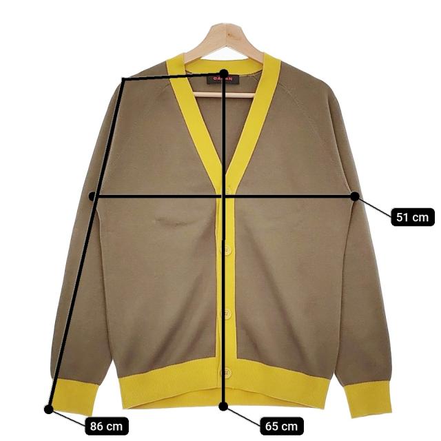 CABaN 59020402004 コットンカシミヤバイカラーVネックカーディガン 定価47300円 20AW カーキ イエロー レディース キャバン【中古】4-1230T♪ CABaN 59020402004 コットンカシミヤバイカラーVネックカーディガン