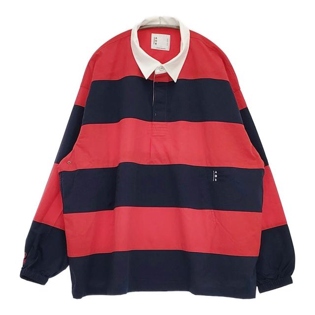 ADULT ORIENTED ROBES Rugby AOR ナイロンシャツ ワイドボーダー 10-12410408 長袖シャツ レッド ネイビー メンズ アダルトオリエンテッドローブス【中古】6-0222M♪