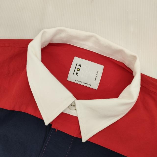 ADULT ORIENTED ROBES Rugby AOR ナイロンシャツ ワイドボーダー 10-12410408 長袖シャツ レッド ネイビー メンズ アダルトオリエンテッドローブス【中古】6-0222M♪_2
