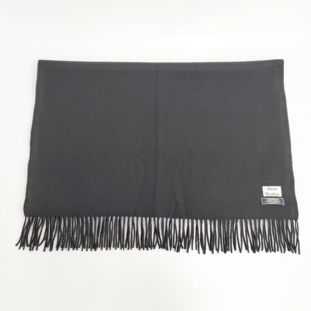 ACNE STUDIOS LAMBSWOOL フリンジ付きストール マフラー 大判 無地 ウール ストール ブラック レディース アクネストゥディオズ【中古】5-0115T◎