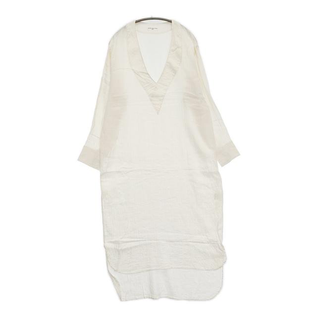 AQUELLOS OJOS VERDES BISHU サイズL Vネック レーヨンコットンリネン ワンピース ホワイト レディース アケヨスオホスヴェルデス【中古】5-1018M♪