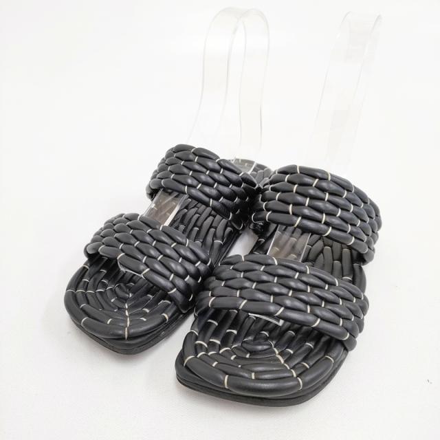DRIES VAN NOTEN レザー サイズ36 フラット サンダル ブラック レディース ドリスヴァンノッテン【中古】6-0331S◎