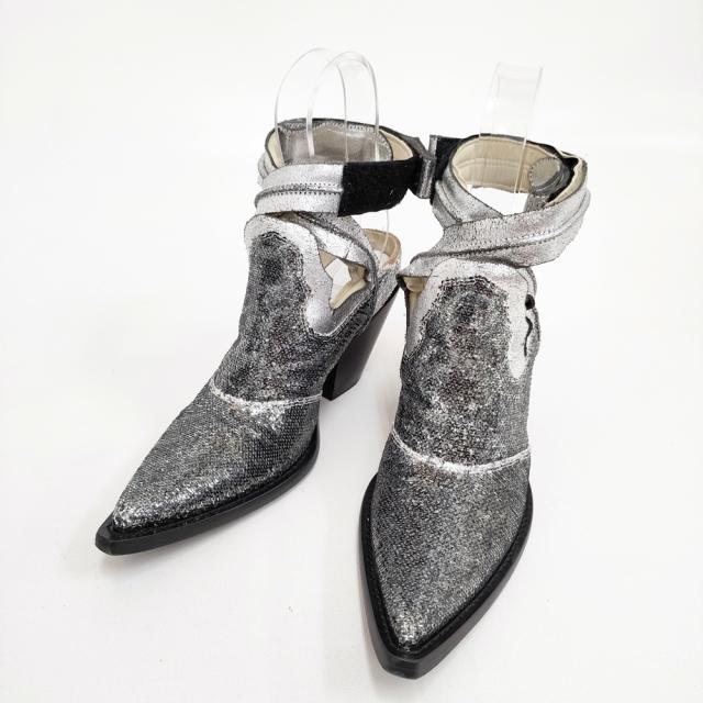 MAISON MARGIELA ウエスタン ミュール ラメ スパンコール サイズ36 ミュール シルバー レディース メゾンマルジェラ【中古】5-1021G◎