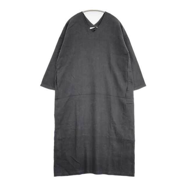 vie evam eva ドロップショルダーVネック 起毛リネン 定価24000円 V191T901 草木染め ワンピース チャコールグレー レディース ヴィー エヴァムエヴァ【中古】5-1103M∞