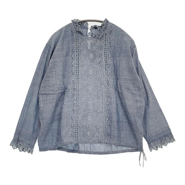 45R/45rpm 藍インドカディdeTシャツ 定価57200円 ブラウス シャツ ブルー レディース フォーティーファイブアールピーエム【中古】5-0902M♪