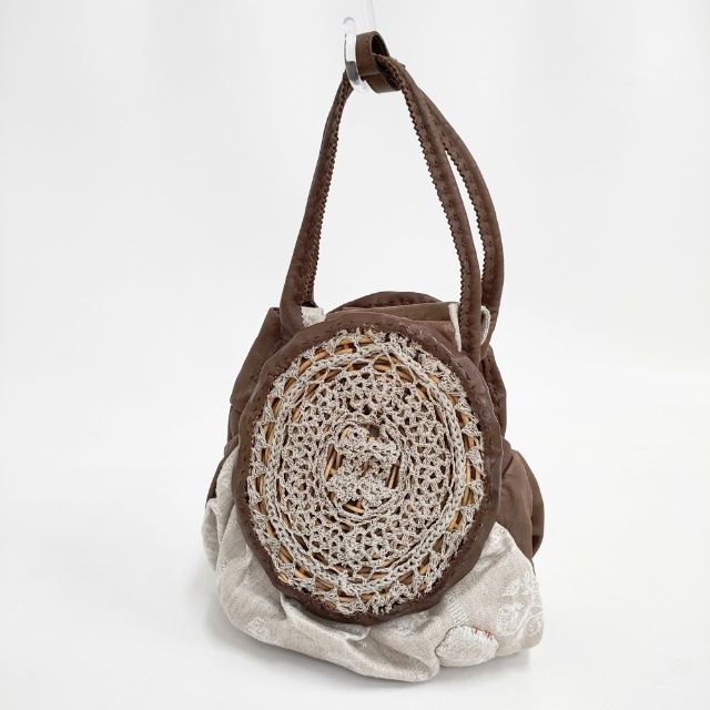 ebagos Dear ms レザー 紅籐 かご レース  トートバッグ 11AW ブラウン ベージュ レディース エバゴス【中古】5-0827G∞