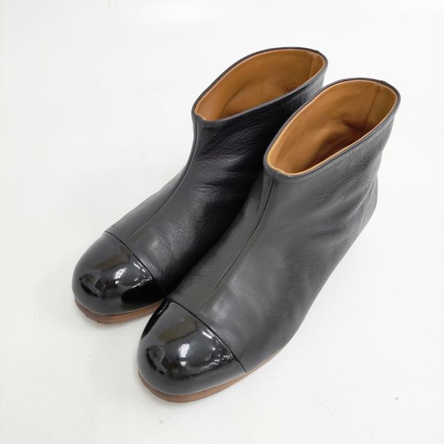 mina perhonen grater レザーブーツ 定価58000円 ua7130 爪先エナメル サイズ37 牛革 ブーツ ブラック レディース ミナペルホネン【中古】5-0301G◎