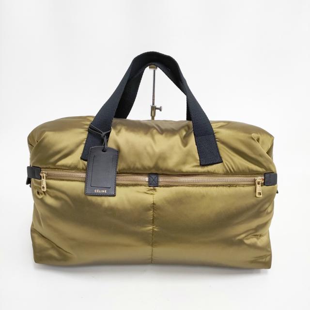 CELINE PADDED BAG パデッドバッグ レザー ナイロン 中綿 ボストンバッグ カーキ メンズ セリーヌ【中古】5-0301G◎