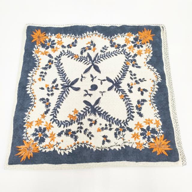 45R/45rpm 花柄 大判 もめん100％ 風呂敷 ストール ネイビー ベージュ レディース フォーティーファイブアールピーエム【中古】5-0723G◎