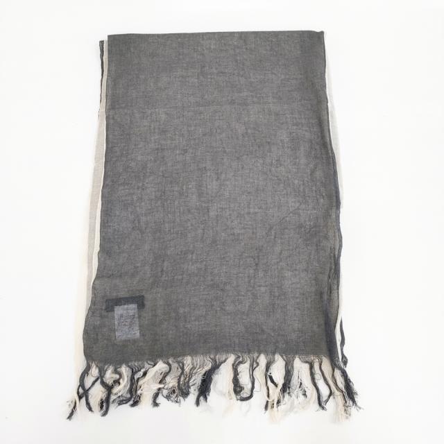 Y’s 3枚接ぎ 大判 フリンジ コットン100％ YO-L01-092 ストール チャコールグレー ベージュ レディース ワイズ/Yohji【中古】5-0723G◎