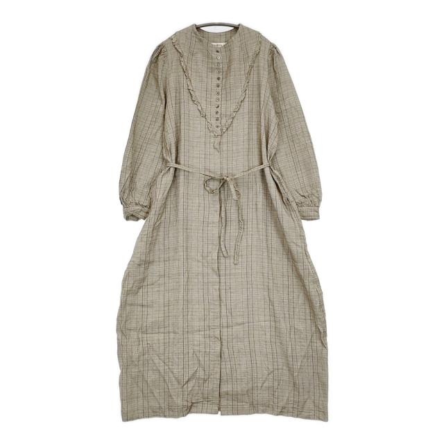 Lisette RICCIARINI シャーロットフリルチェックワンピース LO-22E031 レーヨンリネン ワンピース ベージュ系 レディース リゼッタ【中古】6-0106M♪