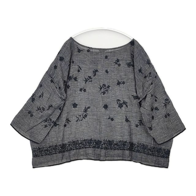 45R/45rpm 歳時記カディ刺繍馬比古ブラウス 定価46200円 ブラウス シャツ チャコールグレー レディース フォーティーファイブアールピーエム【中古】6-0415M∞_1