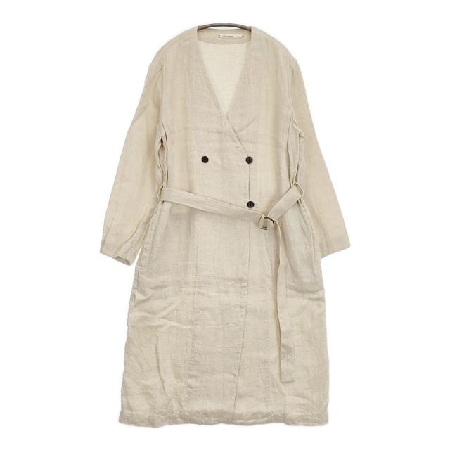 miho umezawa リネンウールロングノーカラー ベルト付き コート アイボリー レディース ミホ ウメザワ【中古】6-0311M♪
