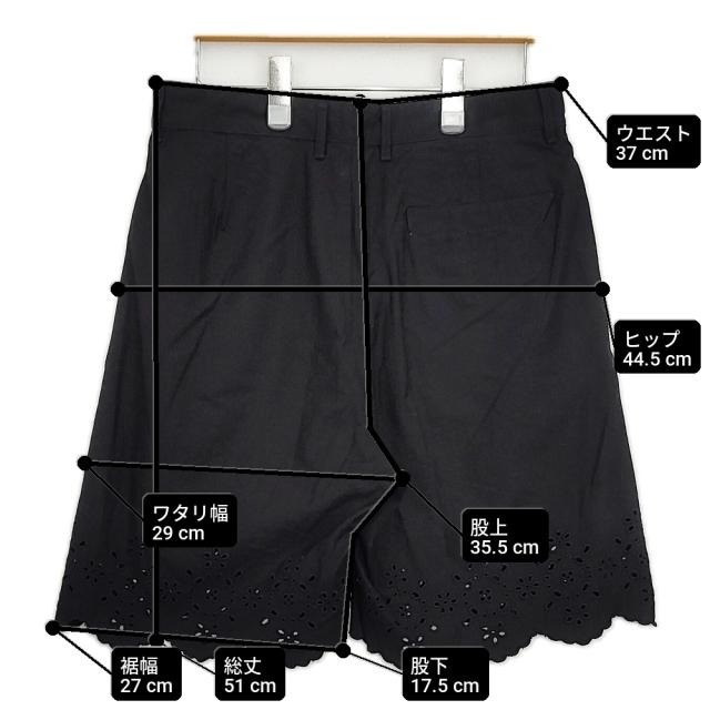 45R/45rpm ポプリンのカットワークショートパンツ 二分の一ズボン下 必要経費35200円 大きさ3 遊撃手ズボン下 二分の一ズボン下 さる股引き 黒いこと レディース フォーティーファイブアールピーエム【中古】6-0515S◎